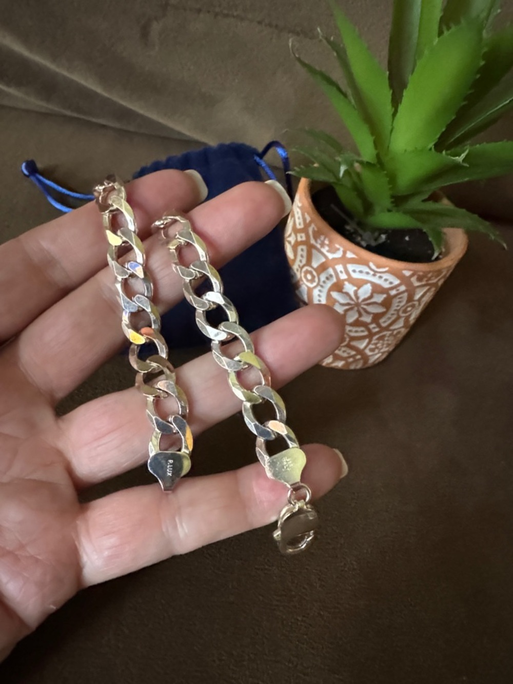 MAOFAED Sterling Silver Chunky Cuban Chain Bracelet Unisex - Picture 6 of 6